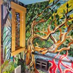 Stained glass mosaic wall featuring a Madrona tree and octopus tentacles.