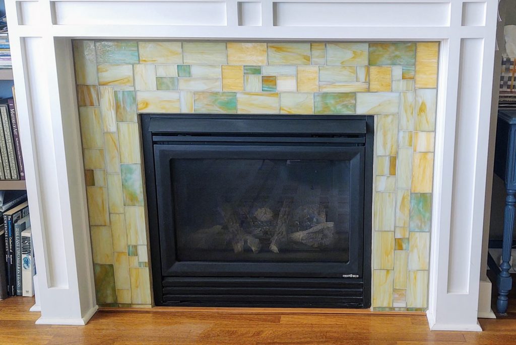 Stained glass fireplace surround