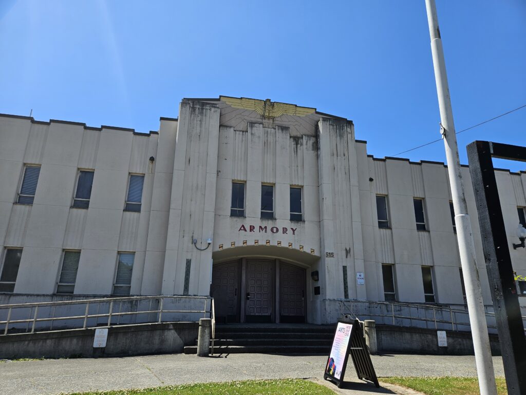 photo of the Olympia Armory a midcentury modern building entryway